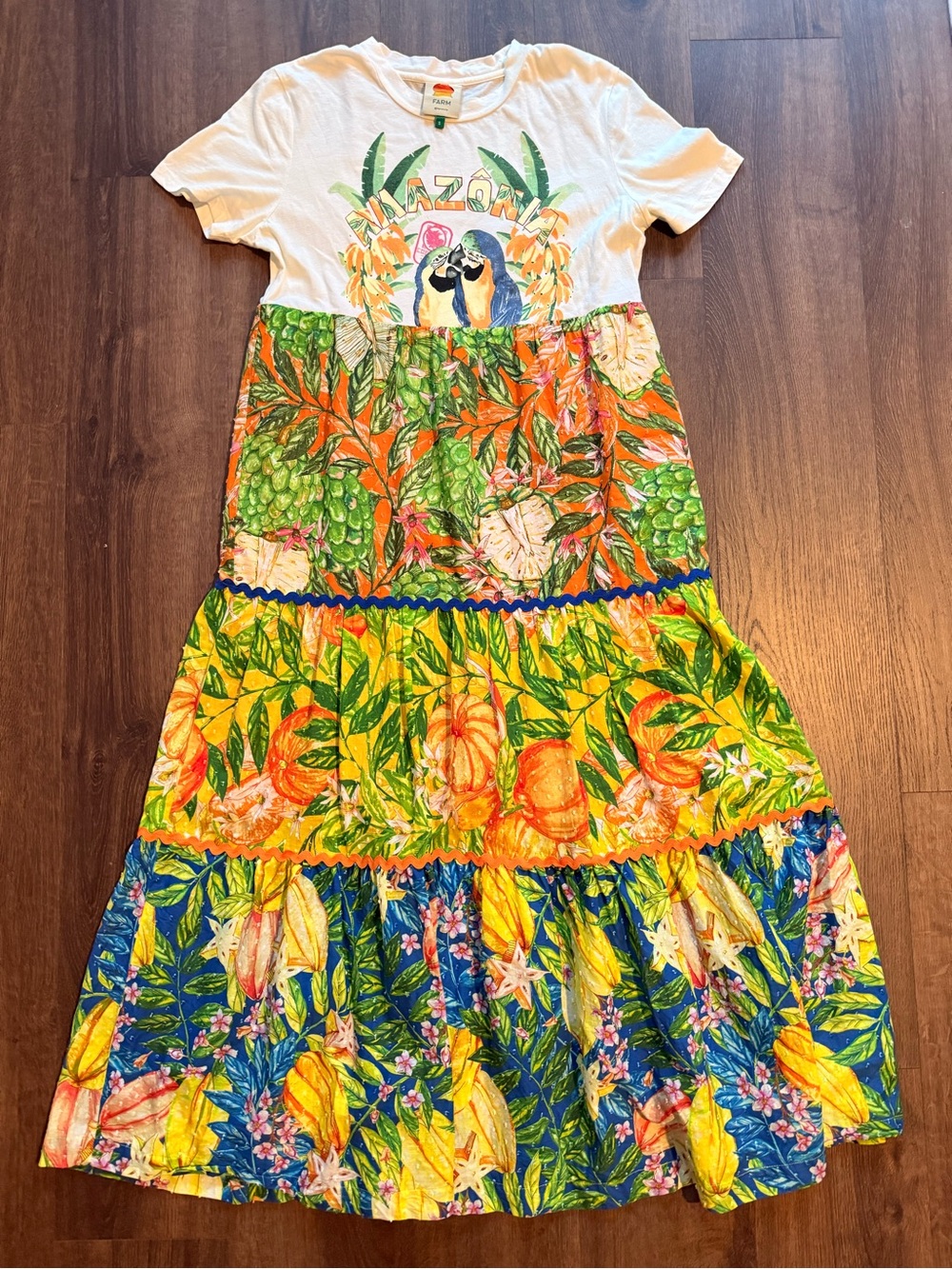 FARM Rio White Maxi Dress with Green, Yellow and Orange Tropical Print - Picture 8 of 12
